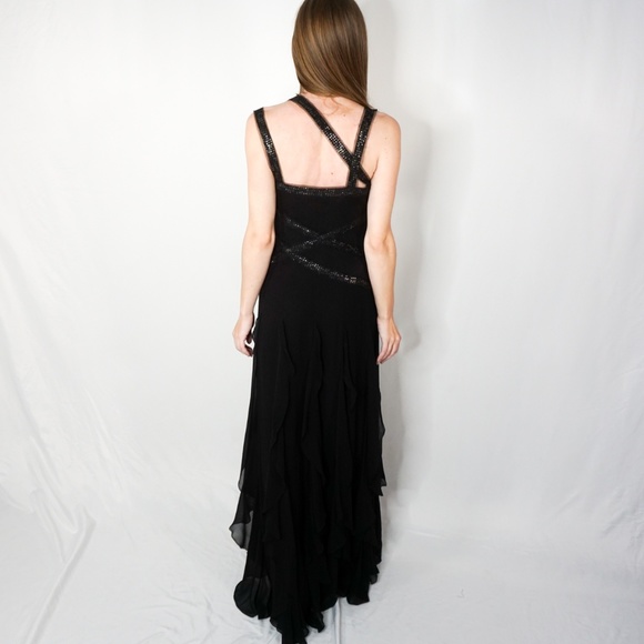 BCBGMaxAzria Sequin Ruffled Black Silk Gown NWT - Picture 4 of 8